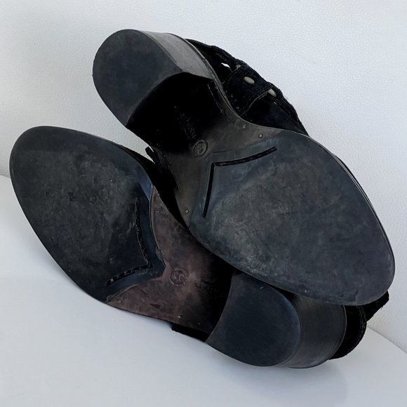 ALL SAINTS Black Suede Harness Buckle Booties Ankle Boots - Picture 14 of 14